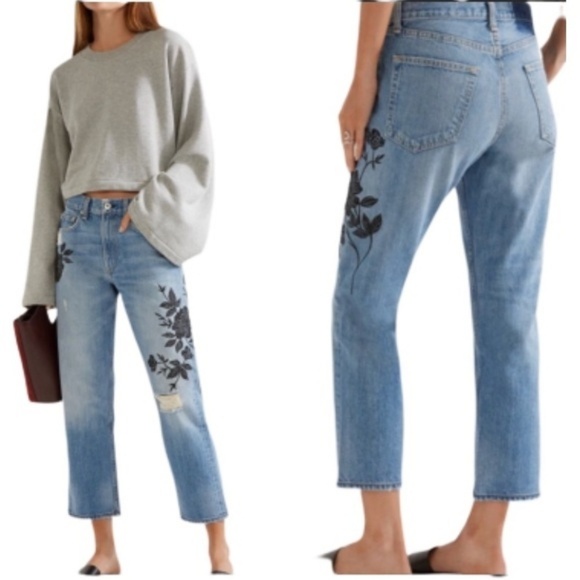 Rag & Bone Marilyn Embroidered floral Crop Jean 26 high waist baggy mom - Picture 2 of 8